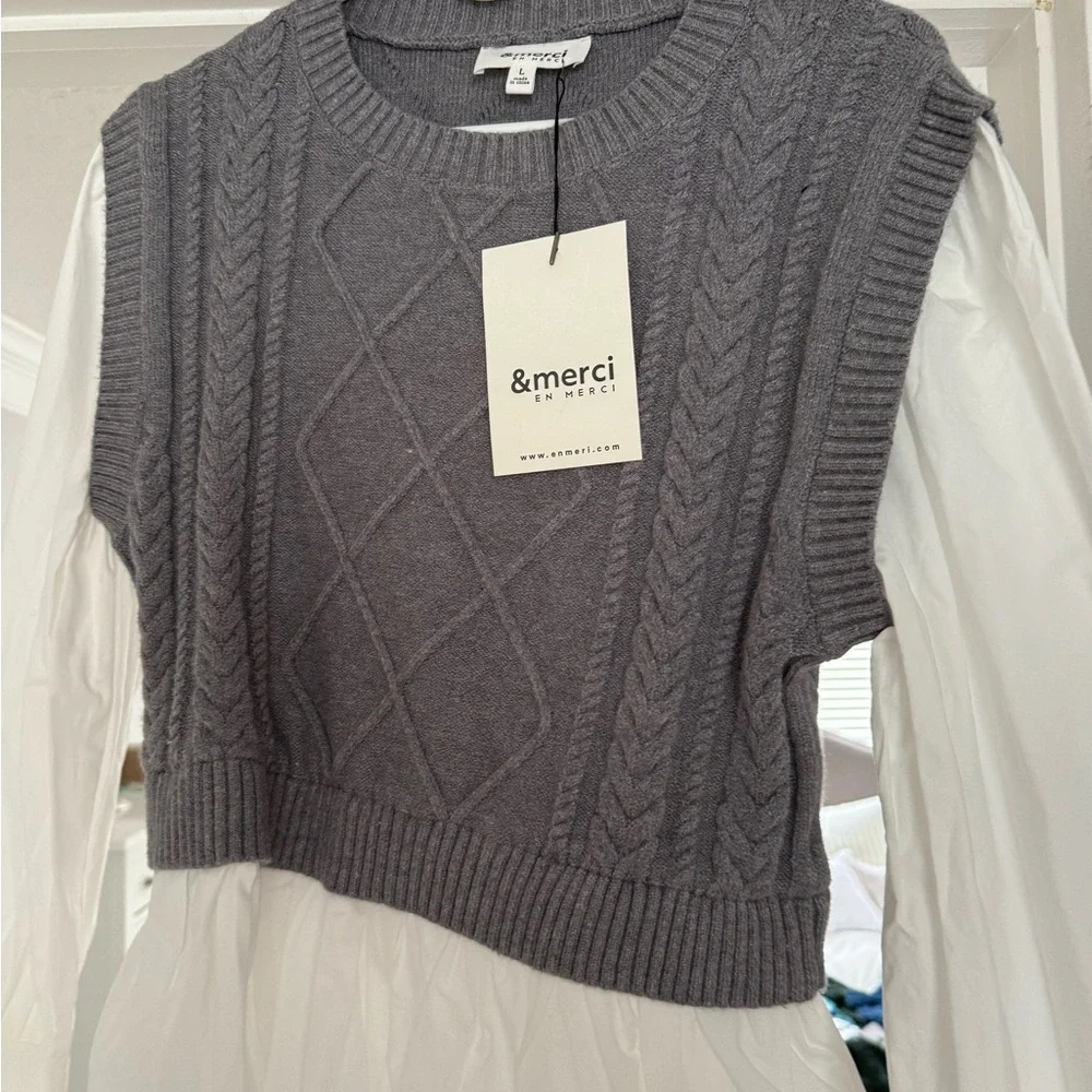 Gray Sweater with attached shirt - Picture 2 of 3